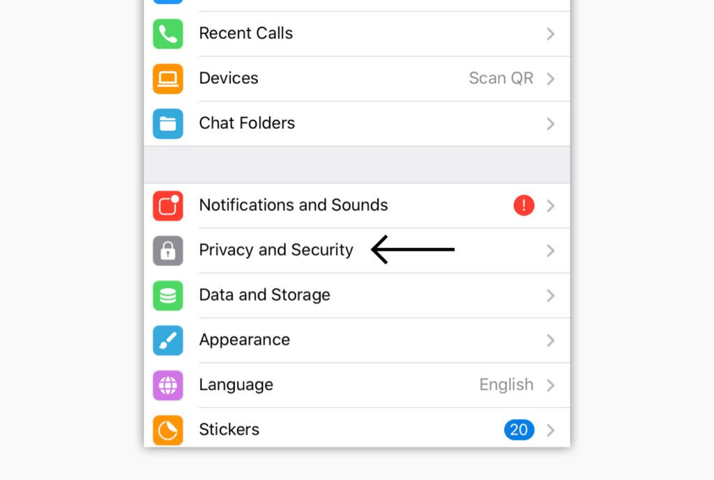 Captura de pantalla del menú de ajustes de Telegram.