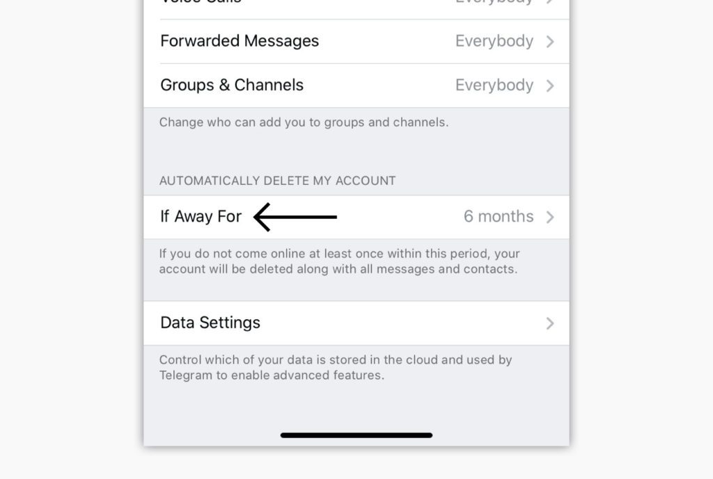 Menú de Telegram “Si estoy fuera”.