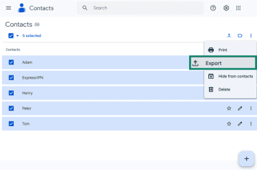 Export option in Google Contacts.