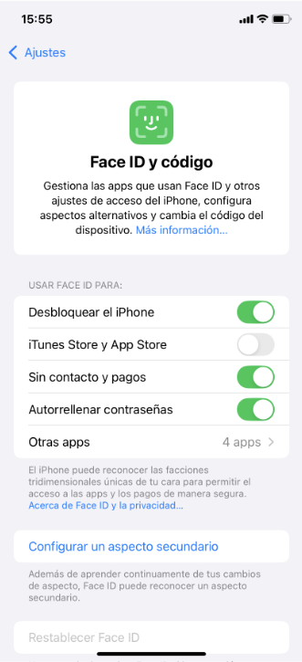 iOS screen showing Face ID & Passcode options.