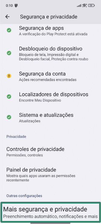 Android Privacy screen with Other permissions highlighted.