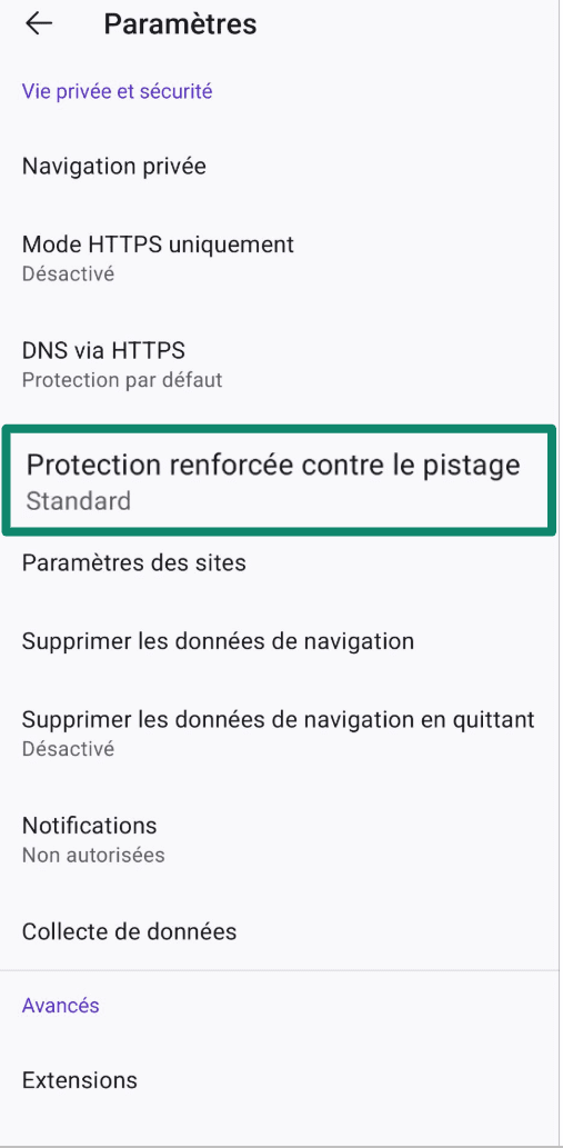 Firefox settings showing Enhanced Tracking Protection option.