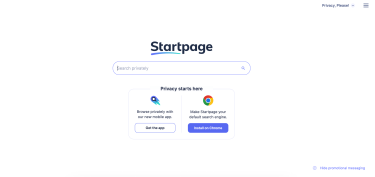 Startpage search homepage offering private Google results