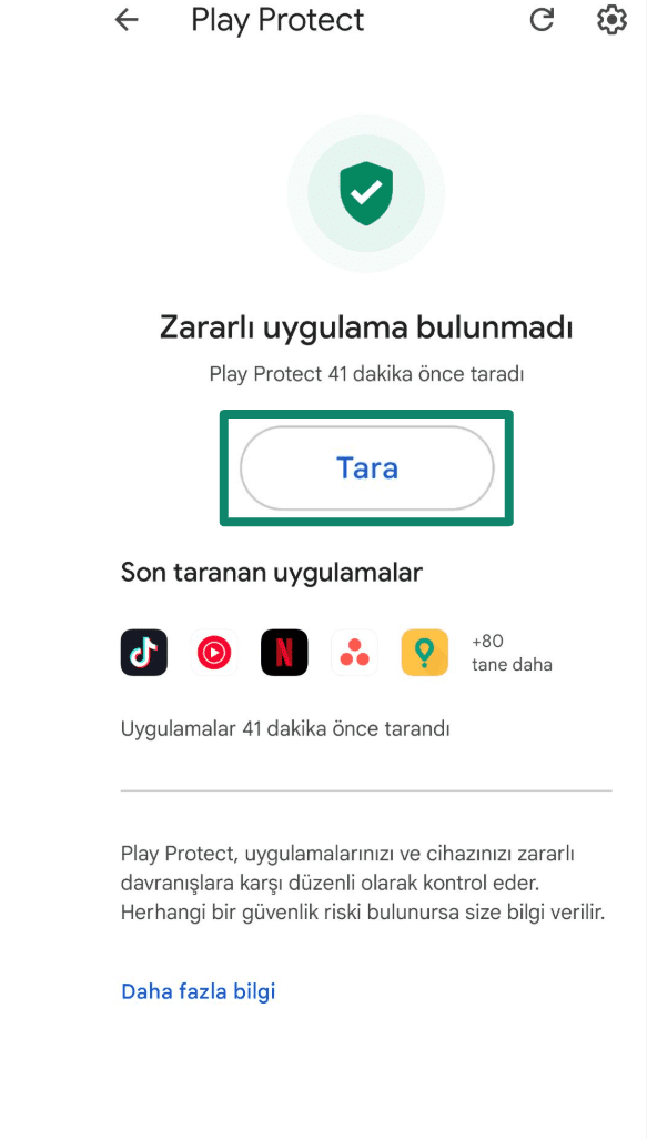 Play Protect screen with Scan button highlighted.