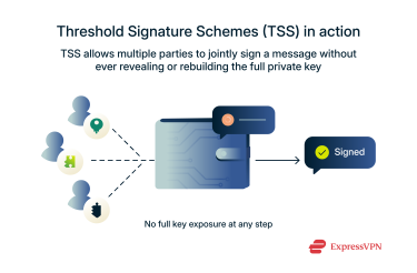 Graphic showing Threshold Signature Schemes (TSS) process.