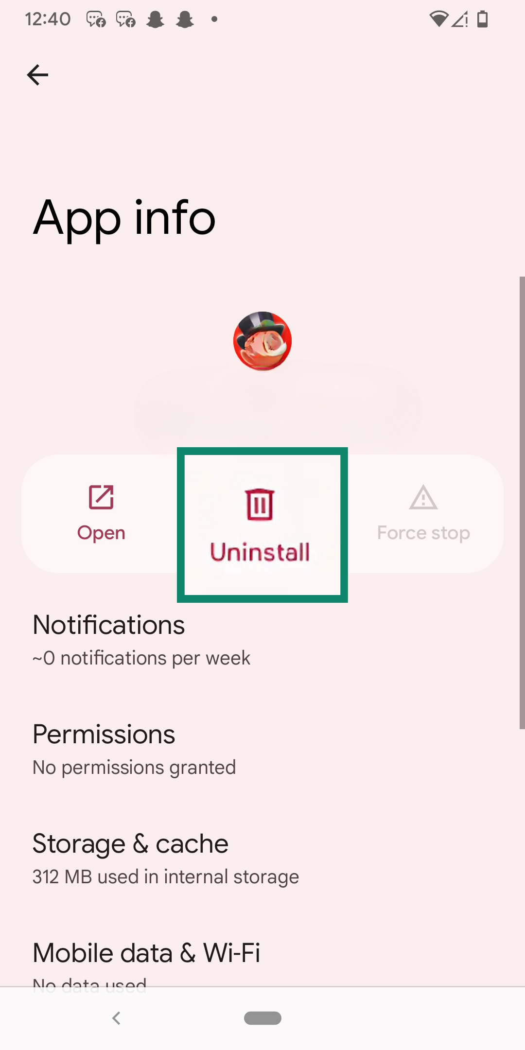 Uninstalling a bloatware app on Android.