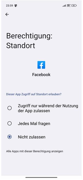 Disabling Facebook mobile app location permissions.
