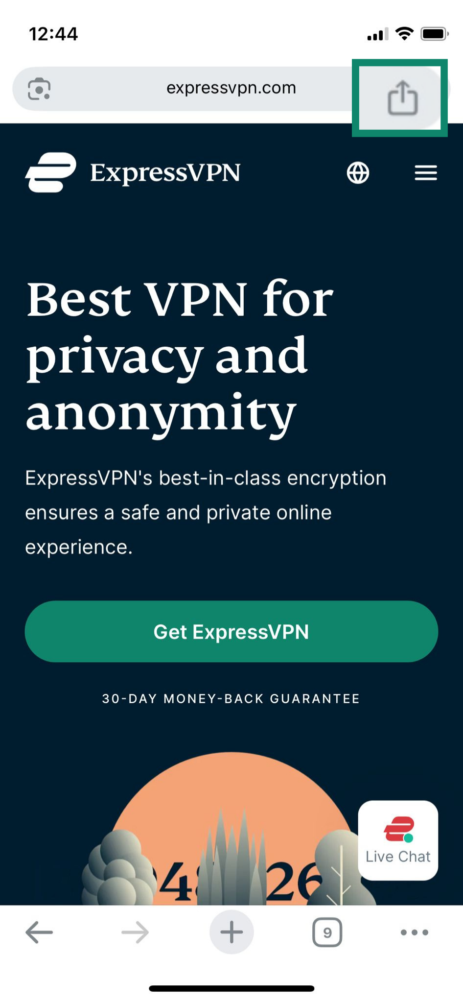 The share icon on the iPhone Chrome app.