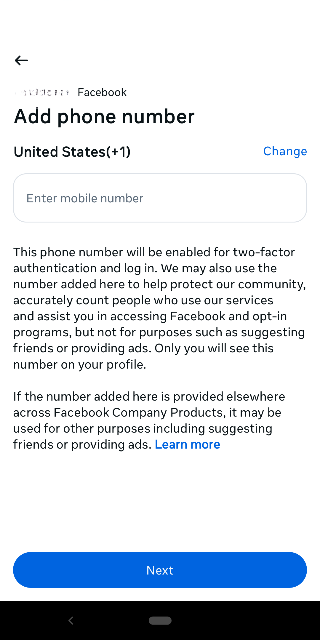 Adding your phone number for 2FA for a generic app.