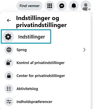 Facebook Settings & Privacy with Settings highlighted.