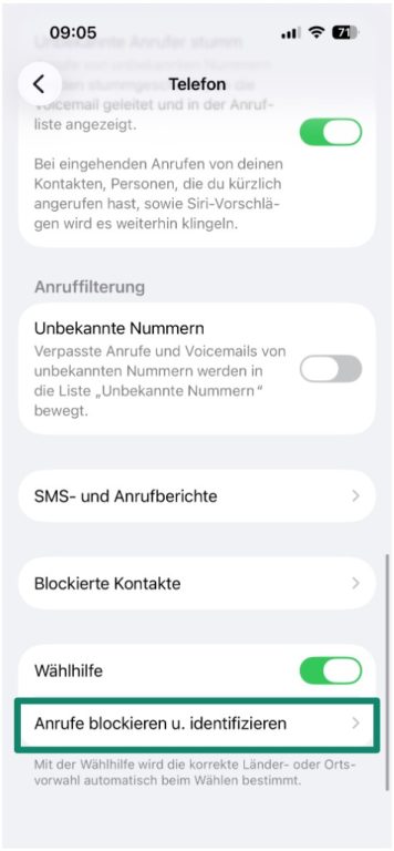 iPhone settings menu, with the “Phone” application option highlighted.