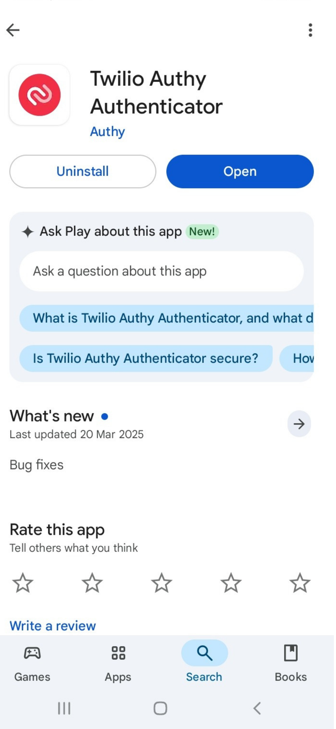 Twilio Authy Authenticator in the Play Store.