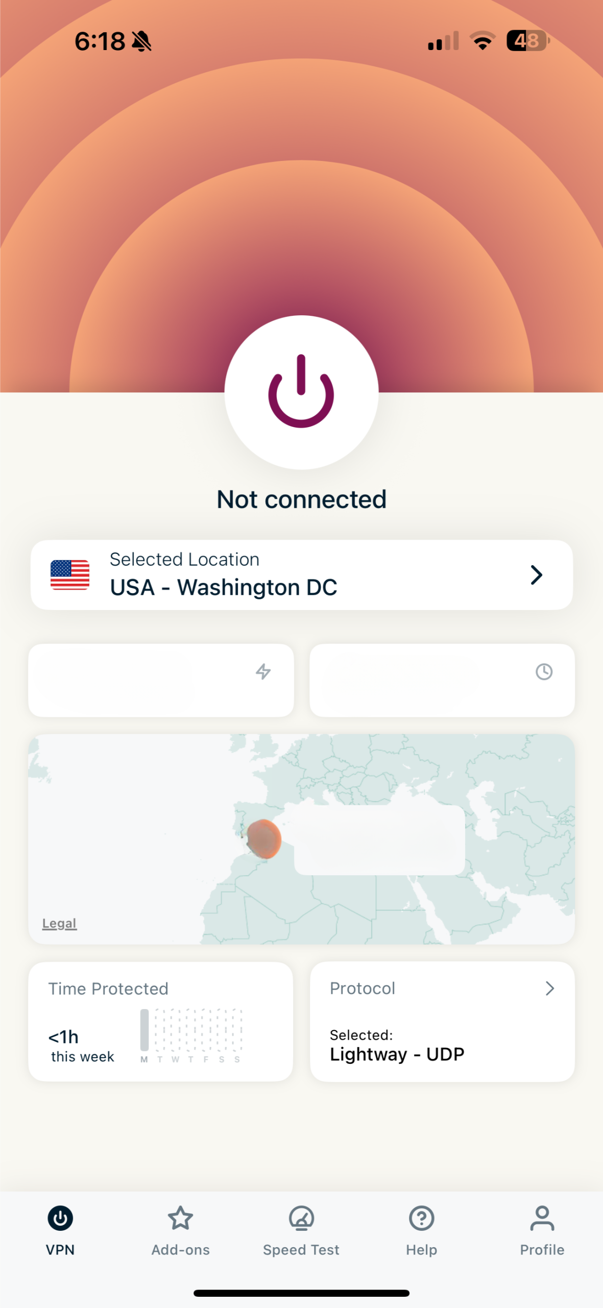 ExpressVPN main screen showing VPN about to connect