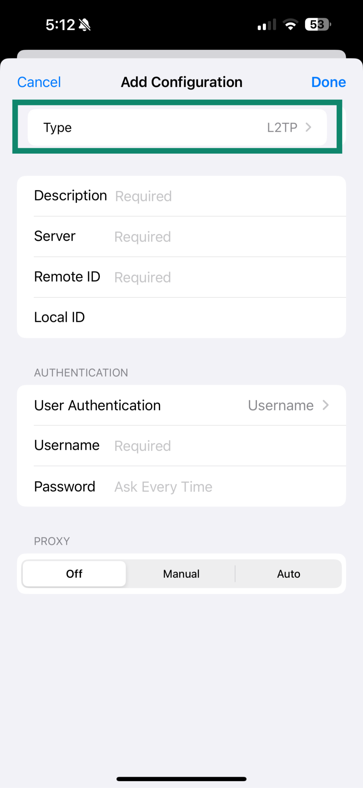 iPhone screen to manually add a VPN with IKEv2 selected.