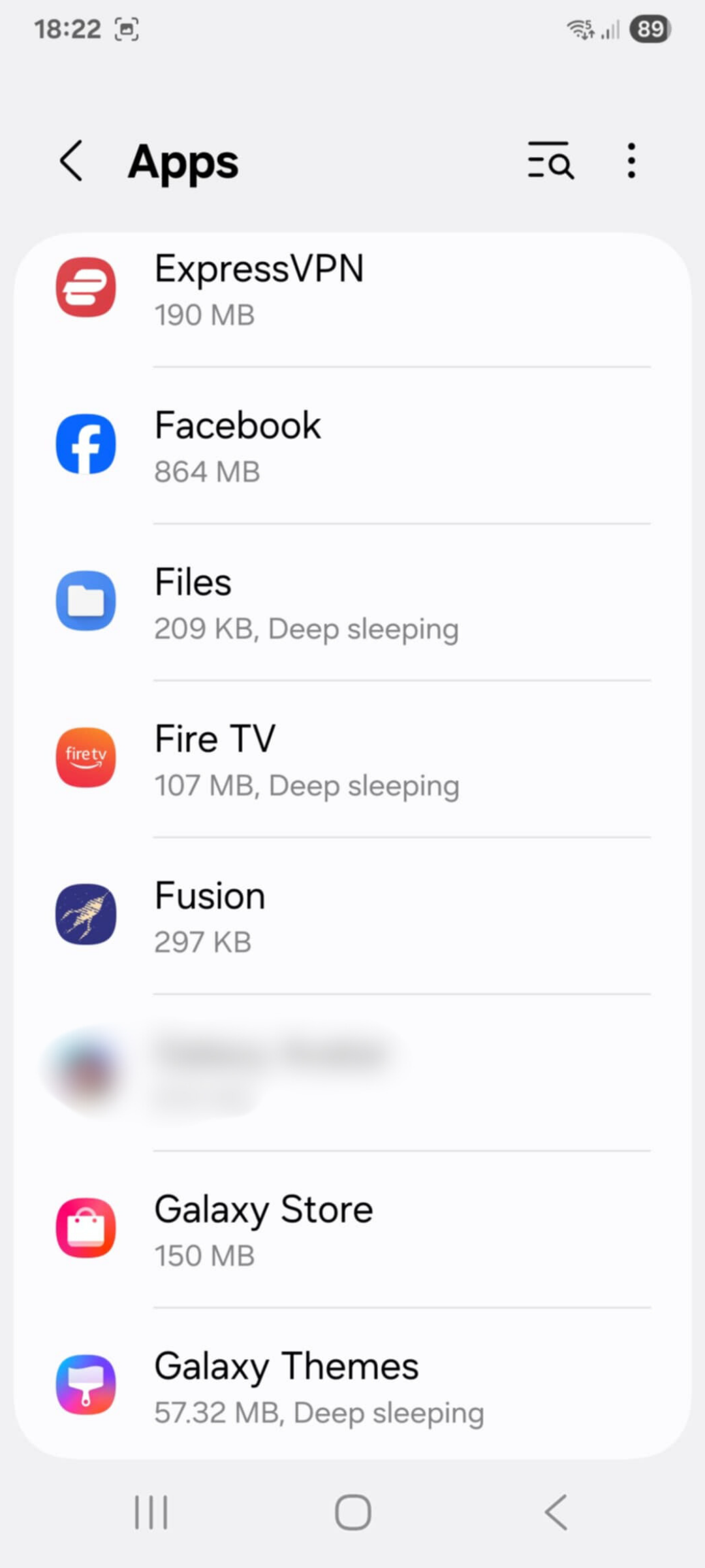 A list of apps installed on an Android