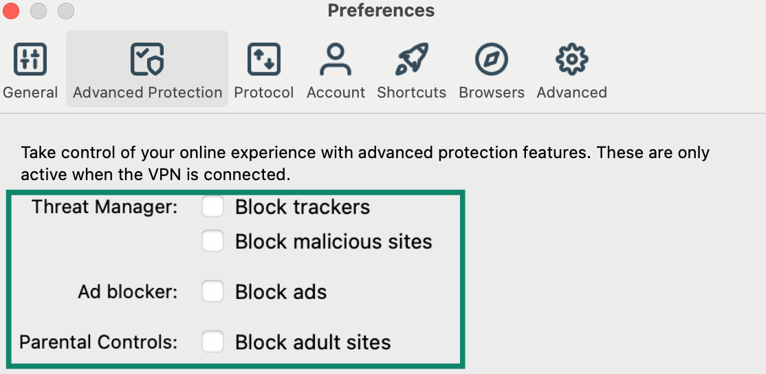 ExpressVPN content blocking options for trackers, ads, adult sites