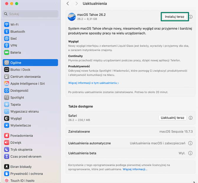 The Mac Software Update settings page, showing that the system is up to date.