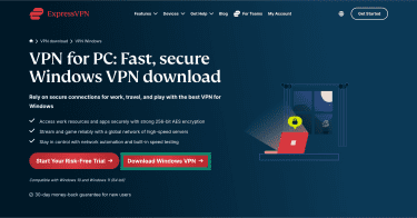 ExpressVPN's download page for the Windows app.