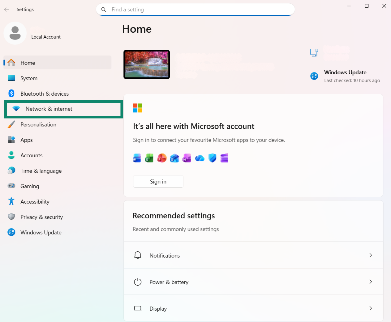 A screenshot of the Windows Settings menu.