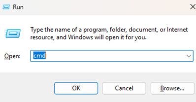 "Cmd" command in the Run windows on Windows.