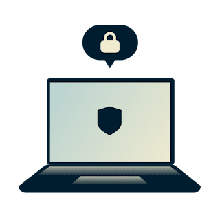 Bärbar dator som är ansluten till internet via en proxyserver.