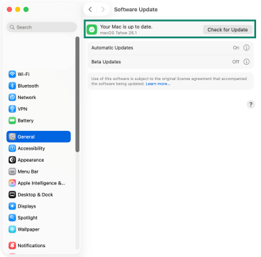 Checking for a new macOS system update.