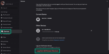 Discord's option to log out from all devices.