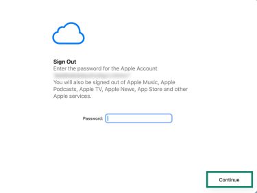 Sign Out screen asking for Apple ID password.