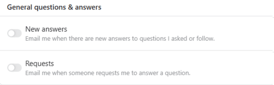 The Quora email notification sliders for general questions and answers.
