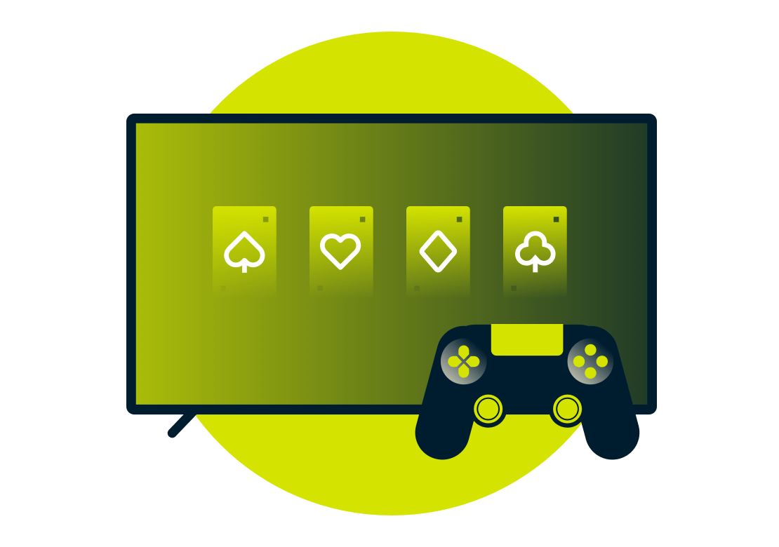 Symboles de cartes à jouer sur un écran.