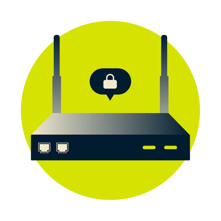 鍵のアイコンが入った吹き出しとルーター。 