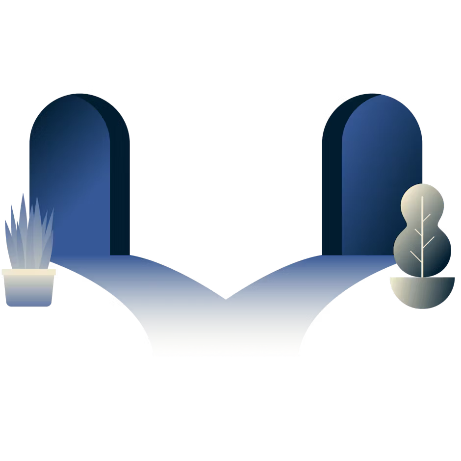 Um caminho que se ramifica em duas portas.