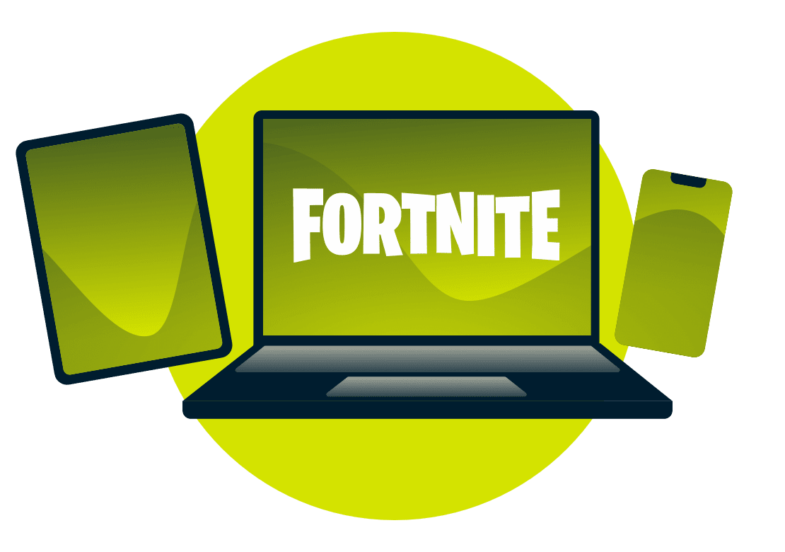 อุปกรณ์หลากหลายที่มีโลโก้ Fortnite