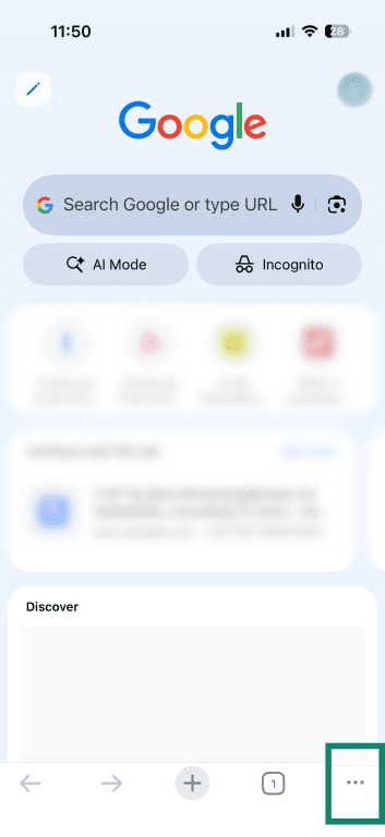The three-dot menu icon in Google Chrome on iOS highlighted.