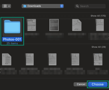 Selecting a folder to compress and encrypt.