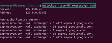 Looking up Mail Exchange record using nslookup.