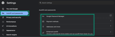Autofill settings on Google Chrome.
