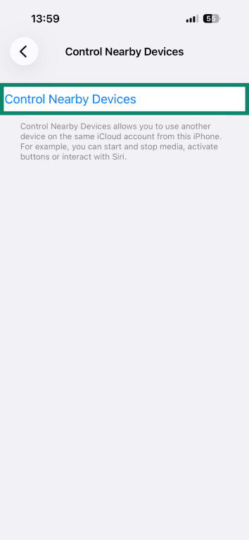 iOS Control Nearby Devices settings.