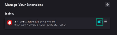 FIrefox's Manage Your Extensions tab, highlighting a toggle for enabling and disabling extensions.