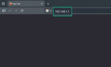 A Firefox browser window, showing the router's IP address entered in the address bar.