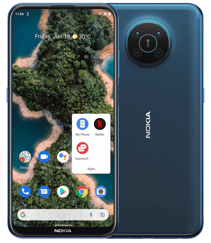 Appli ExpressVPN affichée sur l'écran d'accueil d'un smartphone Nokia XR20