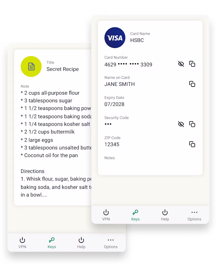 บันทึกความปลอดภัยและบัตรเครดิตใน Keys